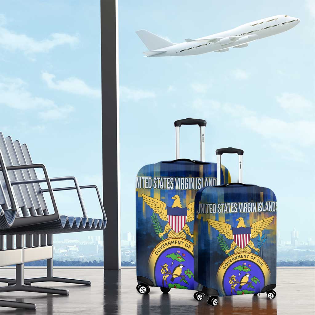 United States Virgin Islands Luggage Cover with Blue Yellow Government Seal Design and Bald Eagle - Wonder Print Shop