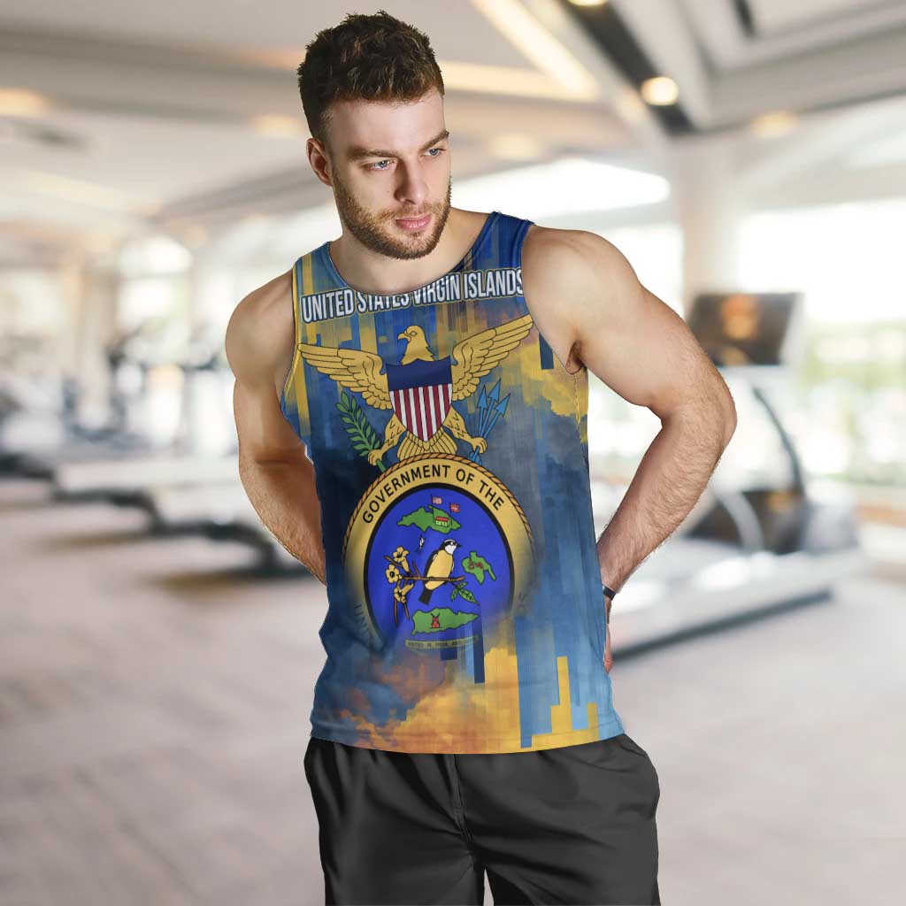 United States Virgin Islands Men Tank Top with Blue Yellow Government Seal Design and Bald Eagle - Wonder Print Shop