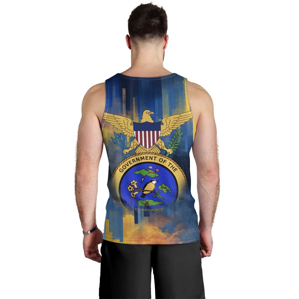 United States Virgin Islands Men Tank Top with Blue Yellow Government Seal Design and Bald Eagle - Wonder Print Shop
