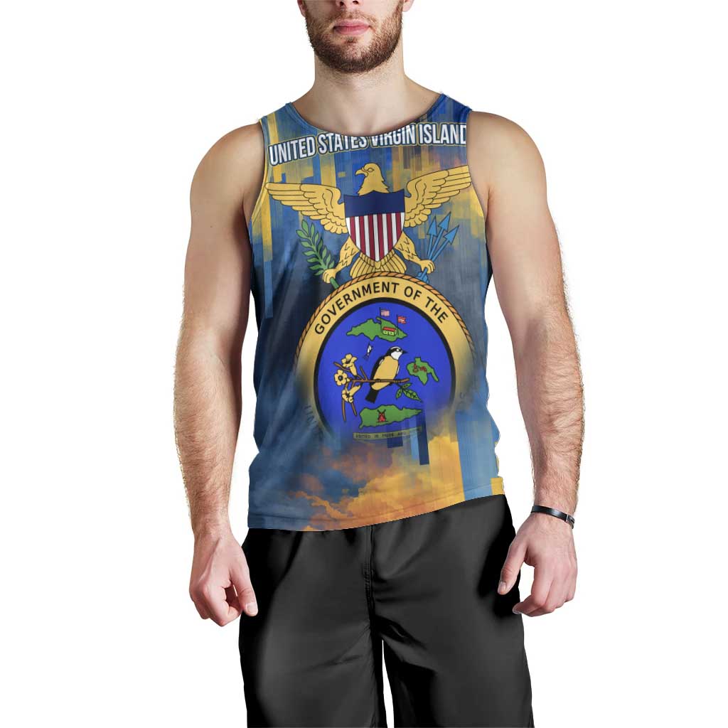 United States Virgin Islands Men Tank Top with Blue Yellow Government Seal Design and Bald Eagle - Wonder Print Shop