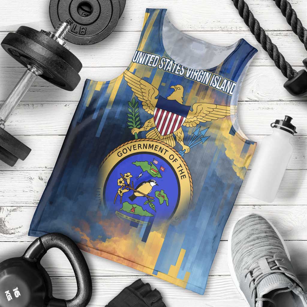 United States Virgin Islands Men Tank Top with Blue Yellow Government Seal Design and Bald Eagle - Wonder Print Shop