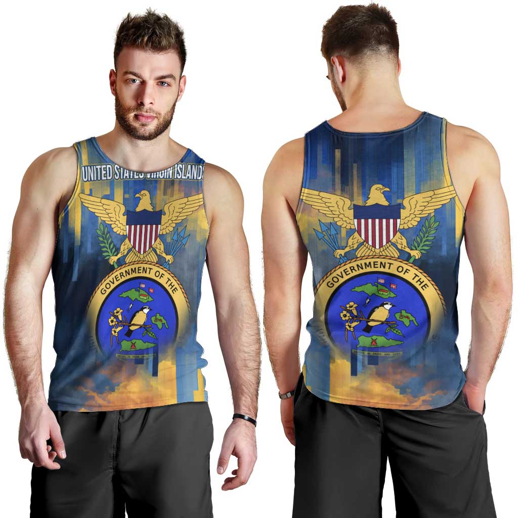 United States Virgin Islands Men Tank Top with Blue Yellow Government Seal Design and Bald Eagle - Wonder Print Shop