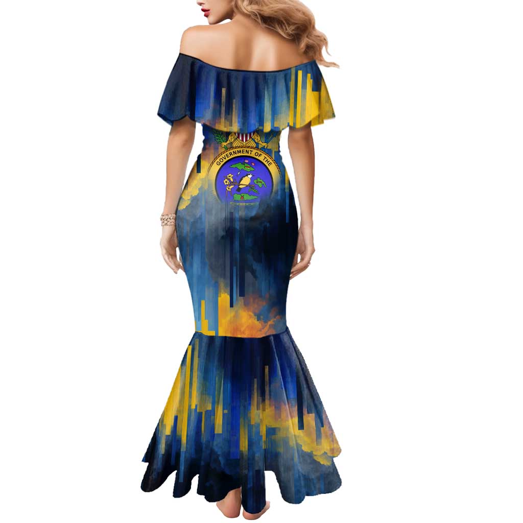 United States Virgin Islands Mermaid Dress with Blue Yellow Government Seal Design and Bald Eagle - Wonder Print Shop