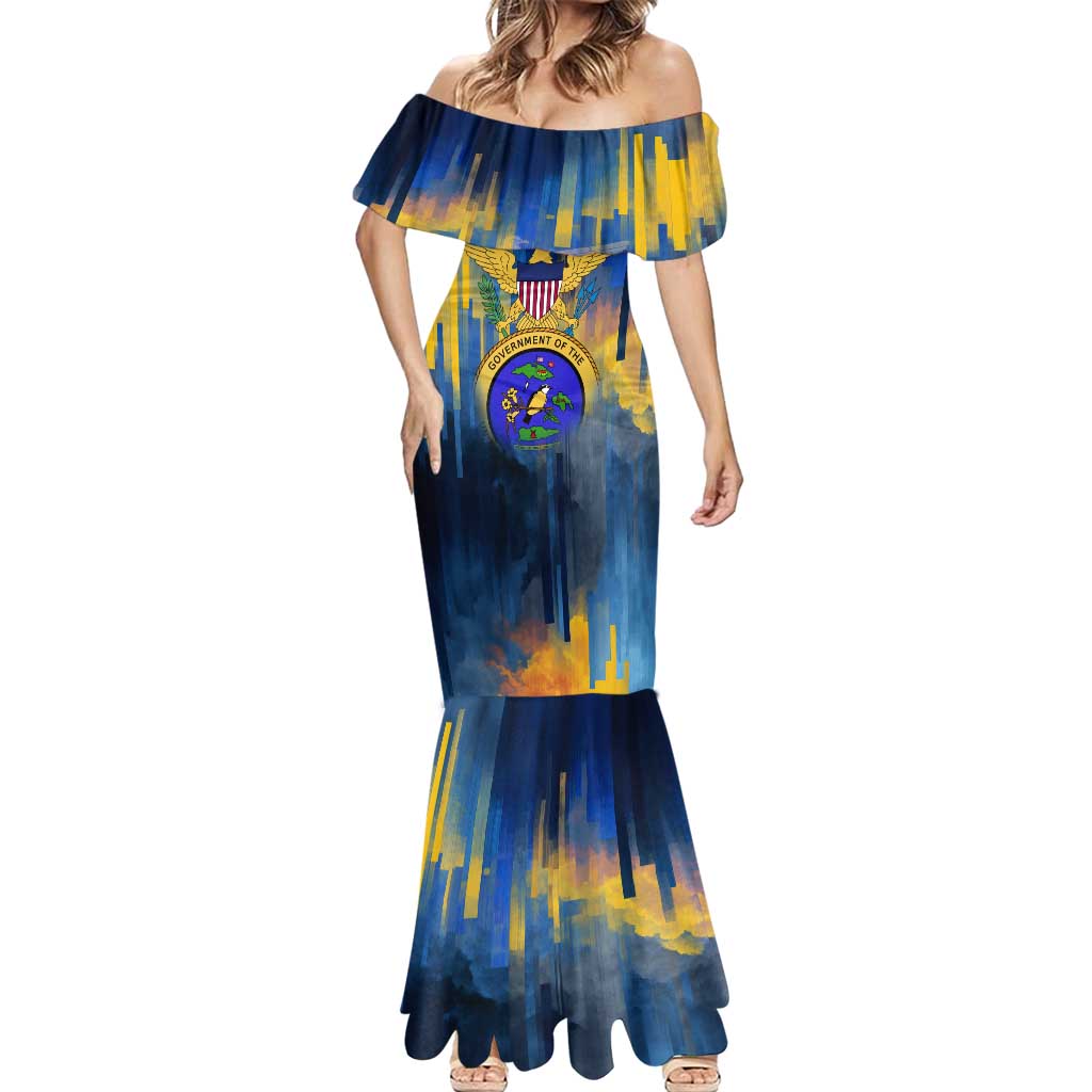 United States Virgin Islands Mermaid Dress with Blue Yellow Government Seal Design and Bald Eagle - Wonder Print Shop
