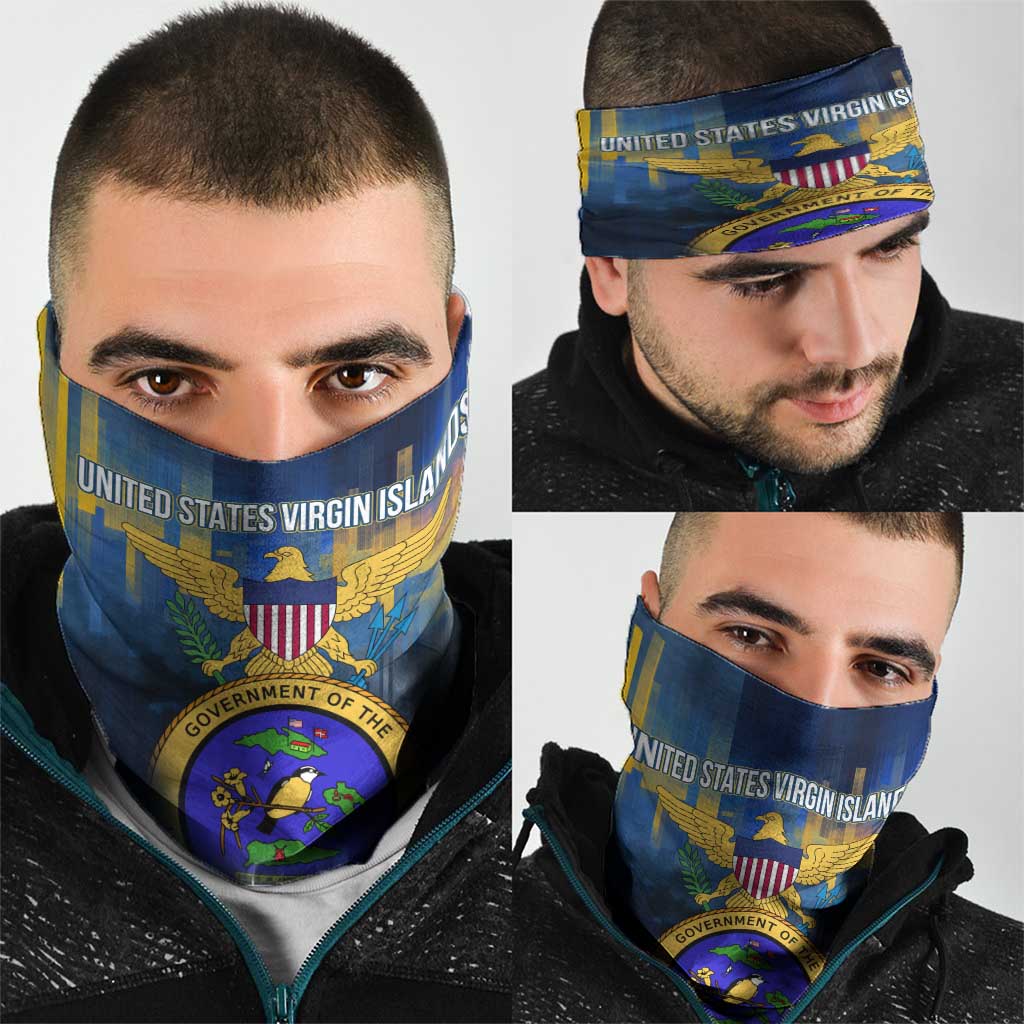 United States Virgin Islands Neck Gaiter with Blue Yellow Government Seal Design and Bald Eagle - Wonder Print Shop