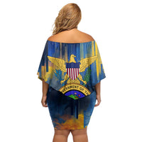 United States Virgin Islands Off Shoulder Short Dress with Blue Yellow Government Seal Design and Bald Eagle - Wonder Print Shop