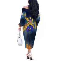 United States Virgin Islands Off The Shoulder Long Sleeve Dress with Blue Yellow Government Seal Design and Bald Eagle - Wonder Print Shop