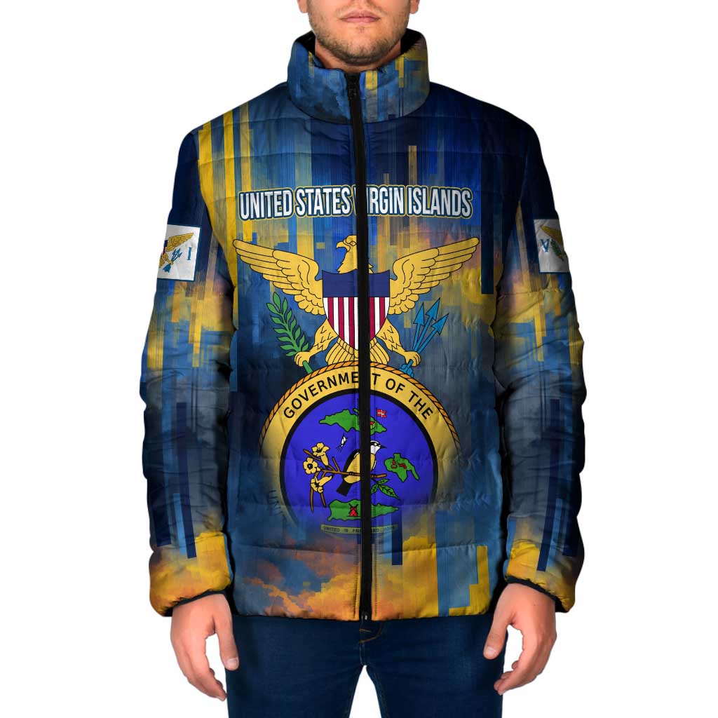 United States Virgin Islands Padded Jacket with Blue Yellow Government Seal Design and Bald Eagle - Wonder Print Shop