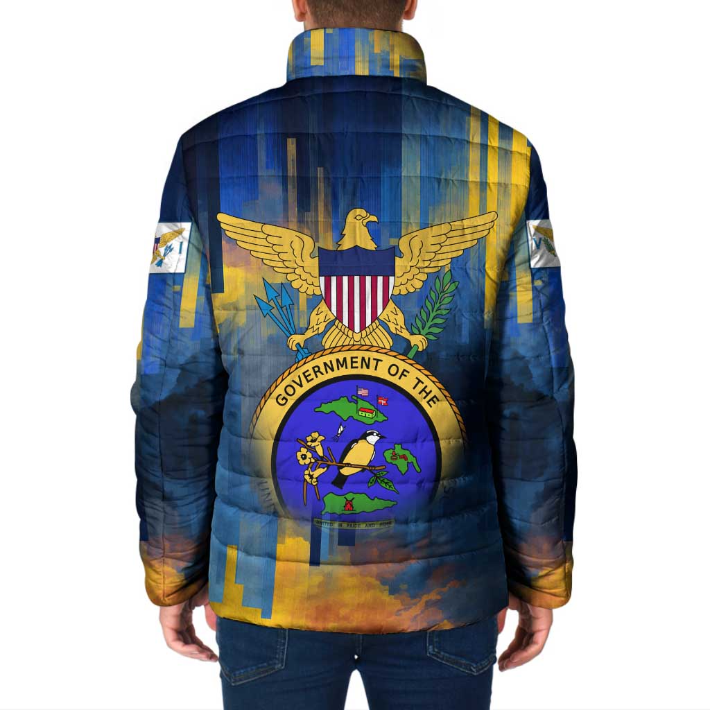 United States Virgin Islands Padded Jacket with Blue Yellow Government Seal Design and Bald Eagle - Wonder Print Shop