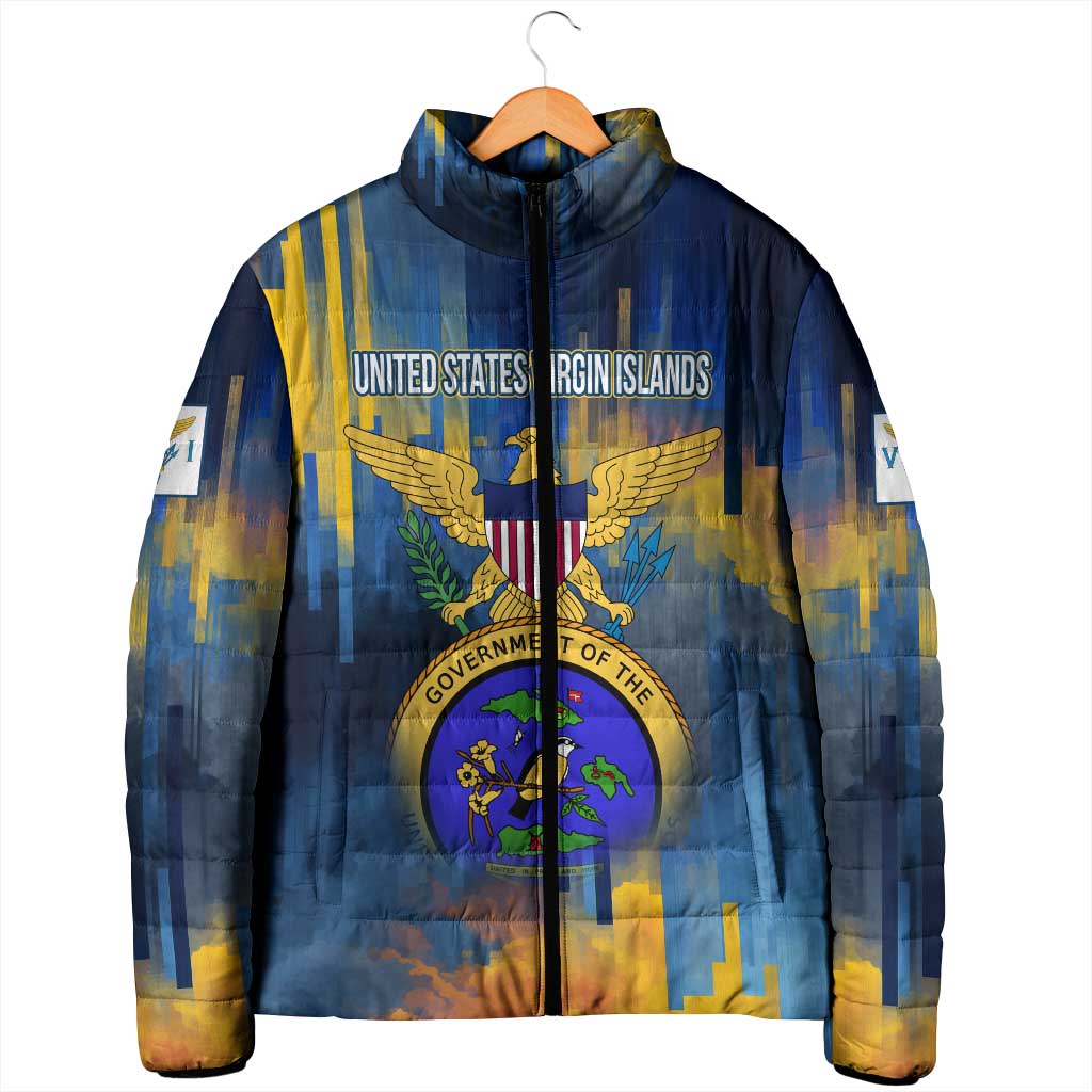 United States Virgin Islands Padded Jacket with Blue Yellow Government Seal Design and Bald Eagle - Wonder Print Shop