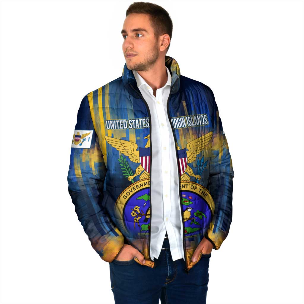 United States Virgin Islands Padded Jacket with Blue Yellow Government Seal Design and Bald Eagle - Wonder Print Shop