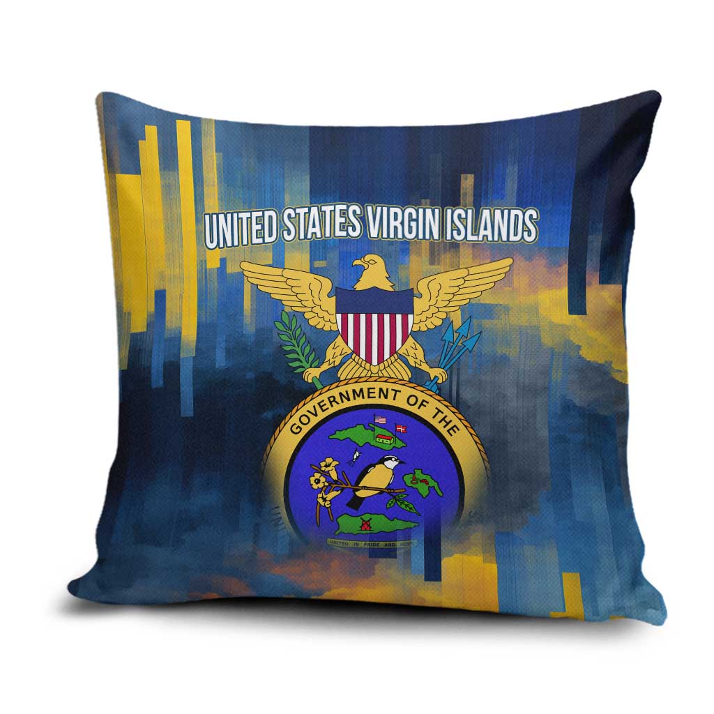 United States Virgin Islands Pillow Cover with Blue Yellow Government Seal Design and Bald Eagle - Wonder Print Shop