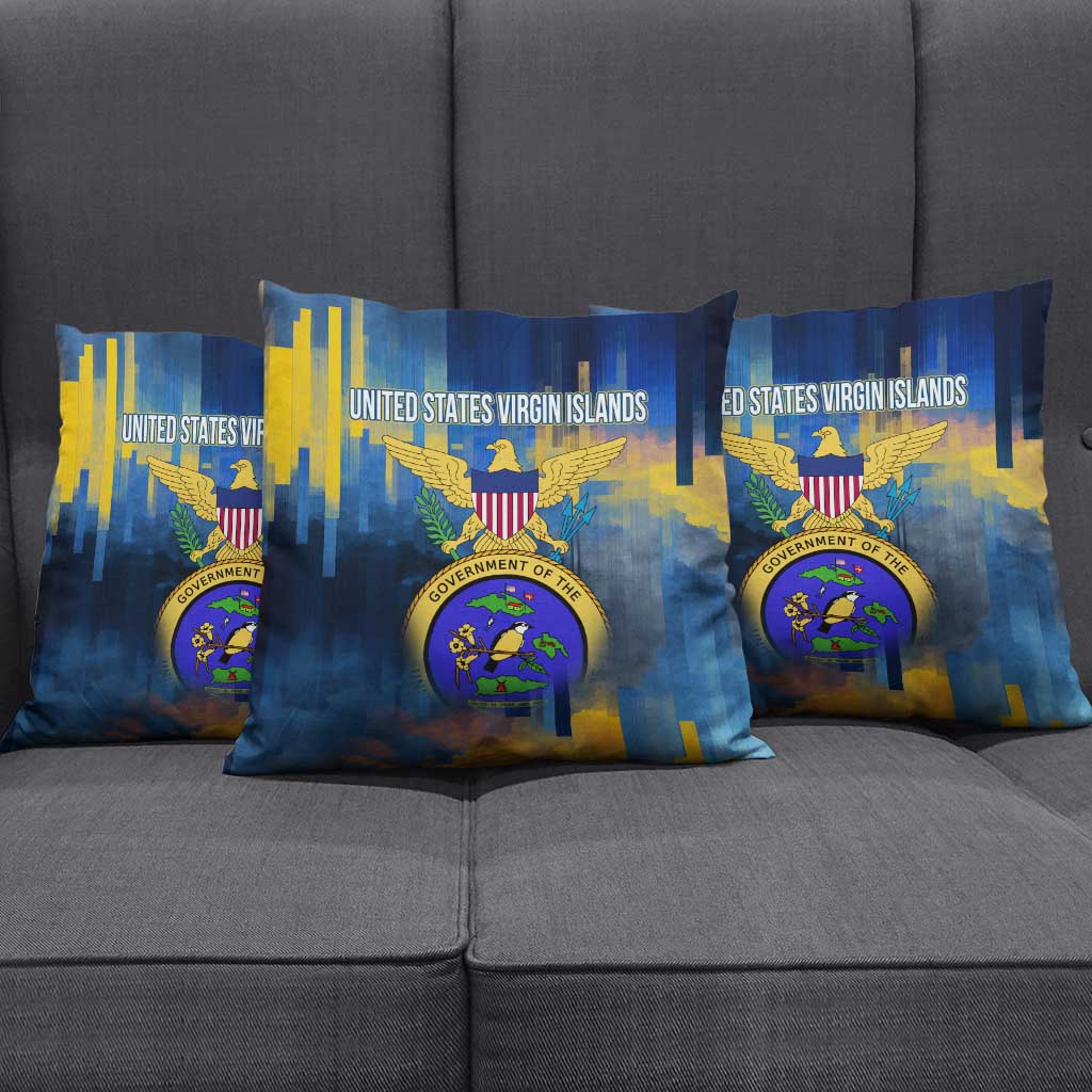 United States Virgin Islands Pillow Cover with Blue Yellow Government Seal Design and Bald Eagle - Wonder Print Shop