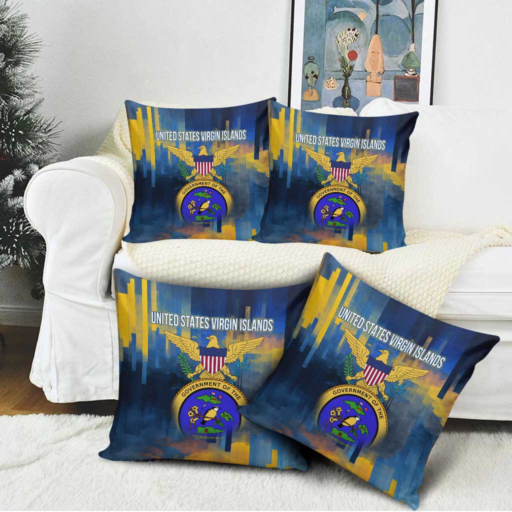 United States Virgin Islands Pillow Cover with Blue Yellow Government Seal Design and Bald Eagle - Wonder Print Shop