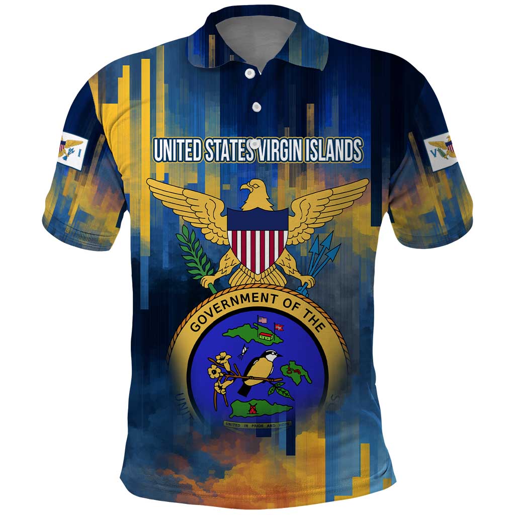 United States Virgin Islands Polo Shirt with Blue Yellow Government Seal Design and Bald Eagle - Wonder Print Shop