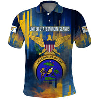 United States Virgin Islands Polo Shirt with Blue Yellow Government Seal Design and Bald Eagle - Wonder Print Shop
