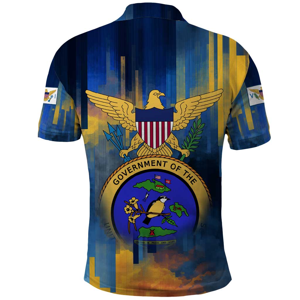 United States Virgin Islands Polo Shirt with Blue Yellow Government Seal Design and Bald Eagle - Wonder Print Shop