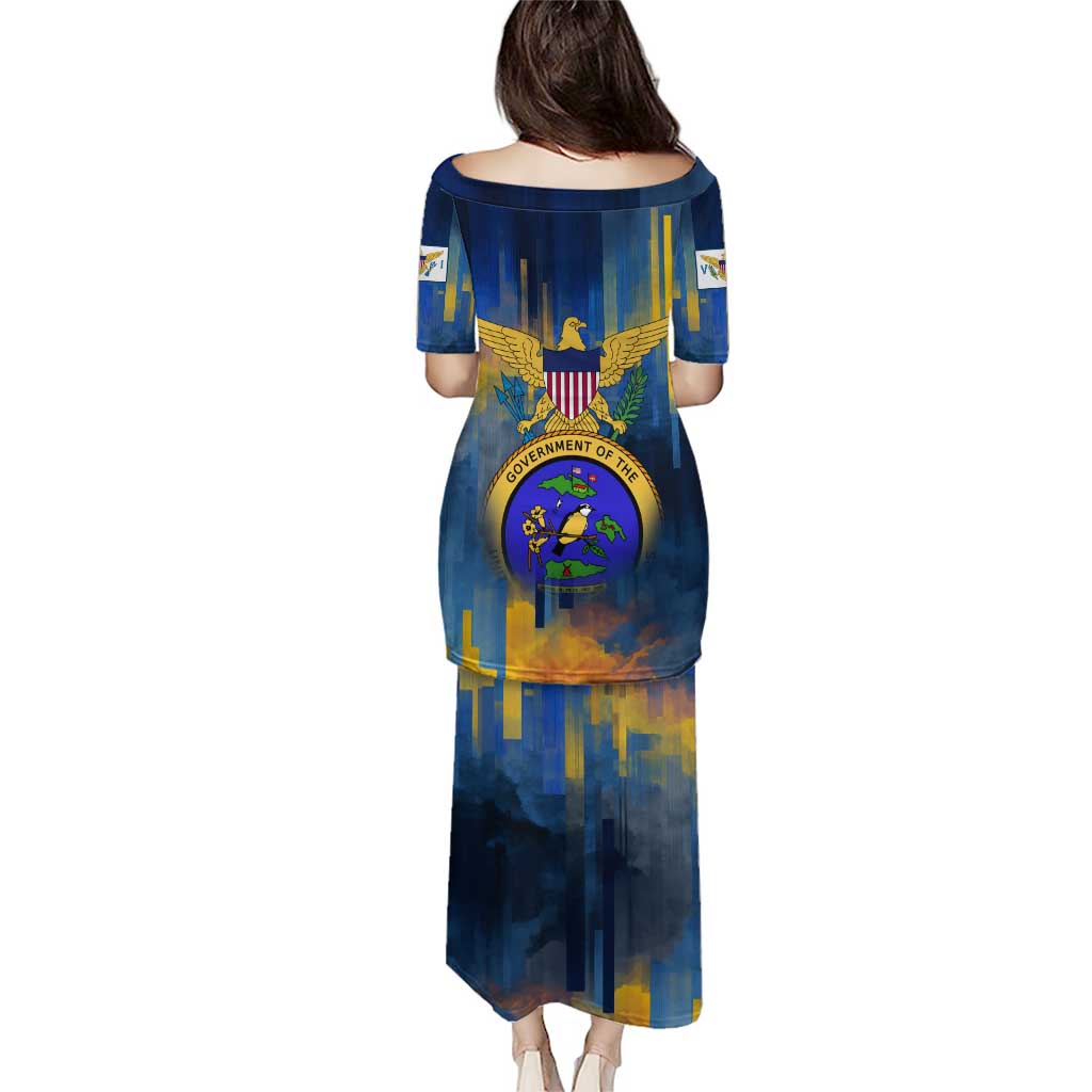 United States Virgin Islands Puletasi with Blue Yellow Government Seal Design and Bald Eagle - Wonder Print Shop