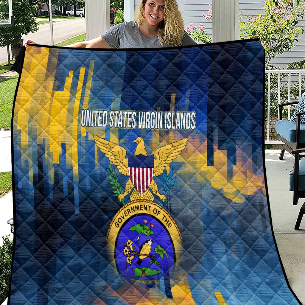 United States Virgin Islands Quilt with Blue Yellow Government Seal Design and Bald Eagle - Wonder Print Shop