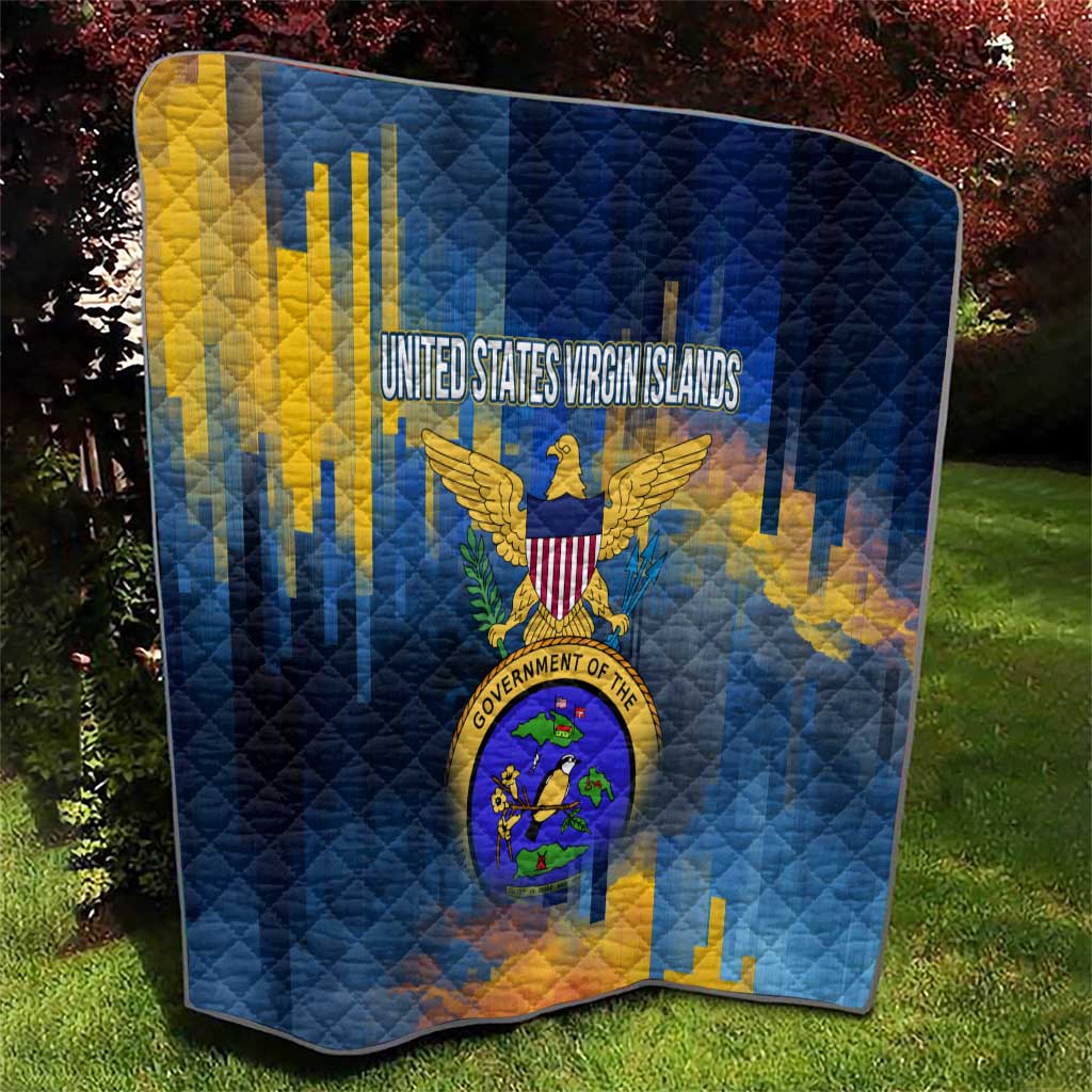 United States Virgin Islands Quilt with Blue Yellow Government Seal Design and Bald Eagle - Wonder Print Shop