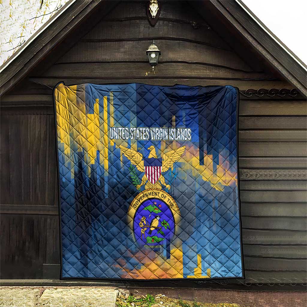 United States Virgin Islands Quilt with Blue Yellow Government Seal Design and Bald Eagle - Wonder Print Shop
