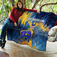 United States Virgin Islands Quilt with Blue Yellow Government Seal Design and Bald Eagle - Wonder Print Shop