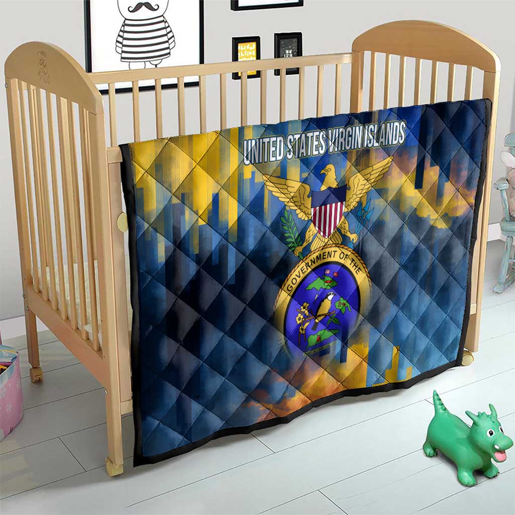 United States Virgin Islands Quilt with Blue Yellow Government Seal Design and Bald Eagle - Wonder Print Shop