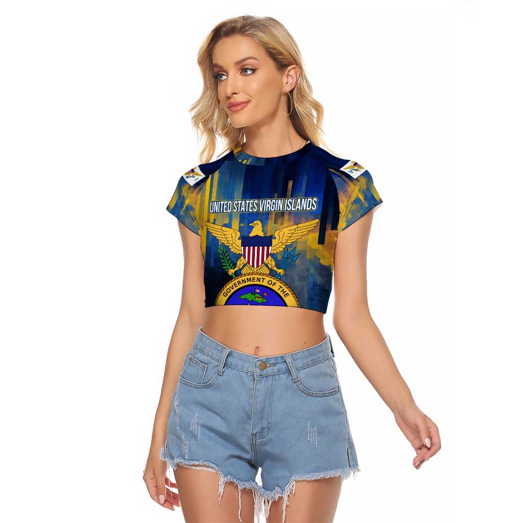 United States Virgin Islands Raglan Cropped T Shirt with Blue Yellow Government Seal Design and Bald Eagle - Wonder Print Shop