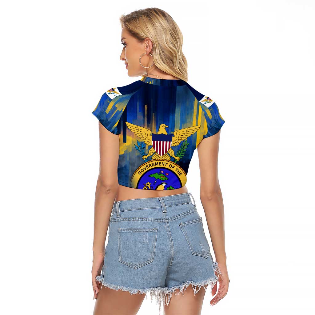 United States Virgin Islands Raglan Cropped T Shirt with Blue Yellow Government Seal Design and Bald Eagle - Wonder Print Shop