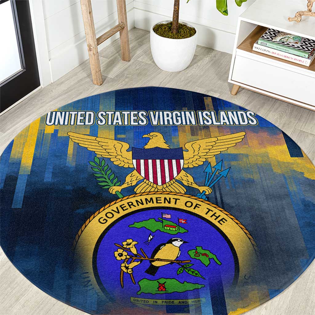 United States Virgin Islands Round Carpet with Blue Yellow Government Seal Design and Bald Eagle - Wonder Print Shop
