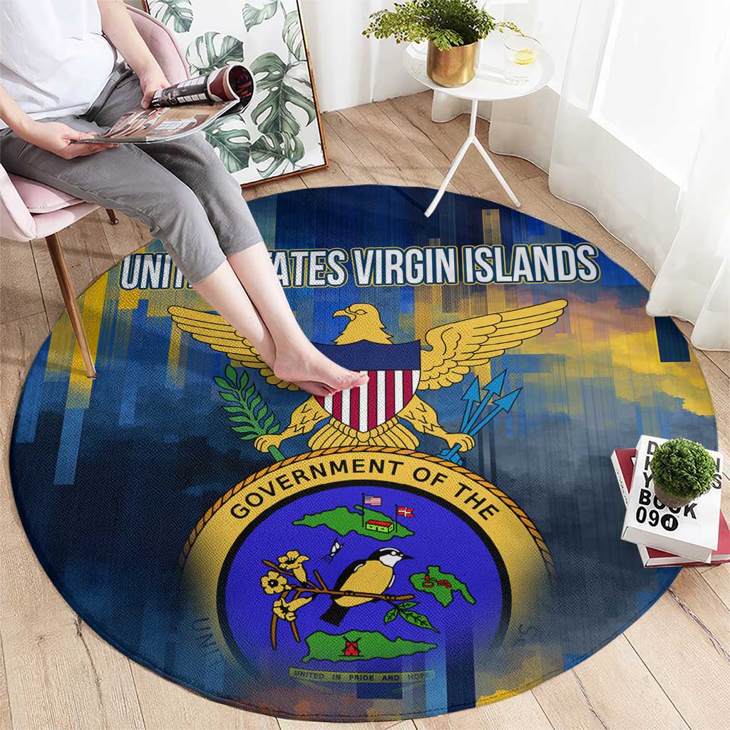 United States Virgin Islands Round Carpet with Blue Yellow Government Seal Design and Bald Eagle - Wonder Print Shop