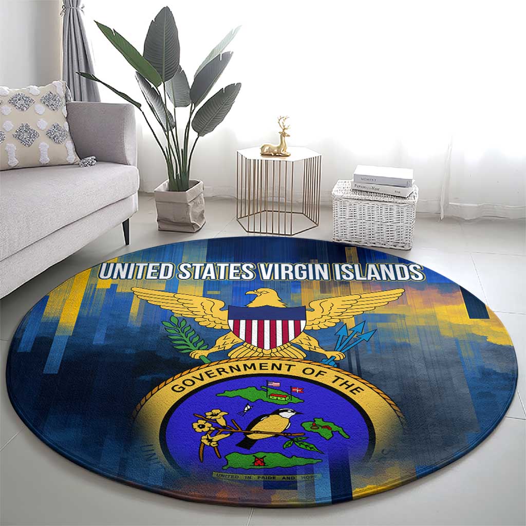 United States Virgin Islands Round Carpet with Blue Yellow Government Seal Design and Bald Eagle - Wonder Print Shop