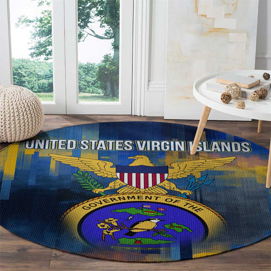 United States Virgin Islands Round Carpet with Blue Yellow Government Seal Design and Bald Eagle - Wonder Print Shop