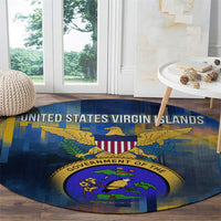 United States Virgin Islands Round Carpet with Blue Yellow Government Seal Design and Bald Eagle - Wonder Print Shop