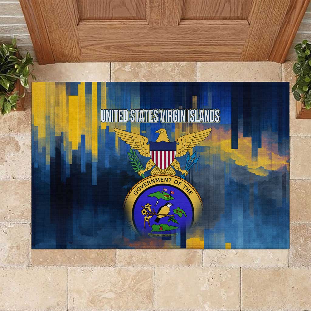 United States Virgin Islands Rubber Doormat with Blue Yellow Government Seal Design and Bald Eagle - Wonder Print Shop