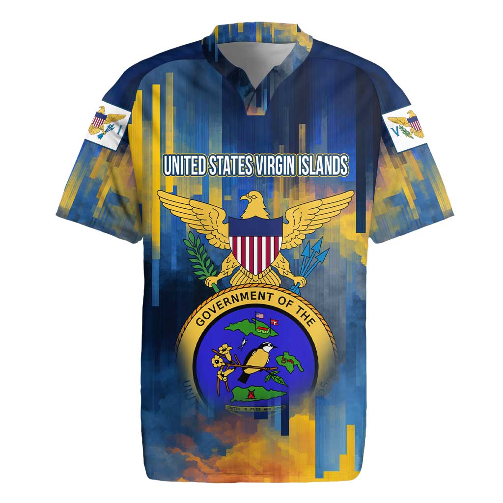 United States Virgin Islands Rugby Jersey with Blue Yellow Government Seal Design and Bald Eagle - Wonder Print Shop