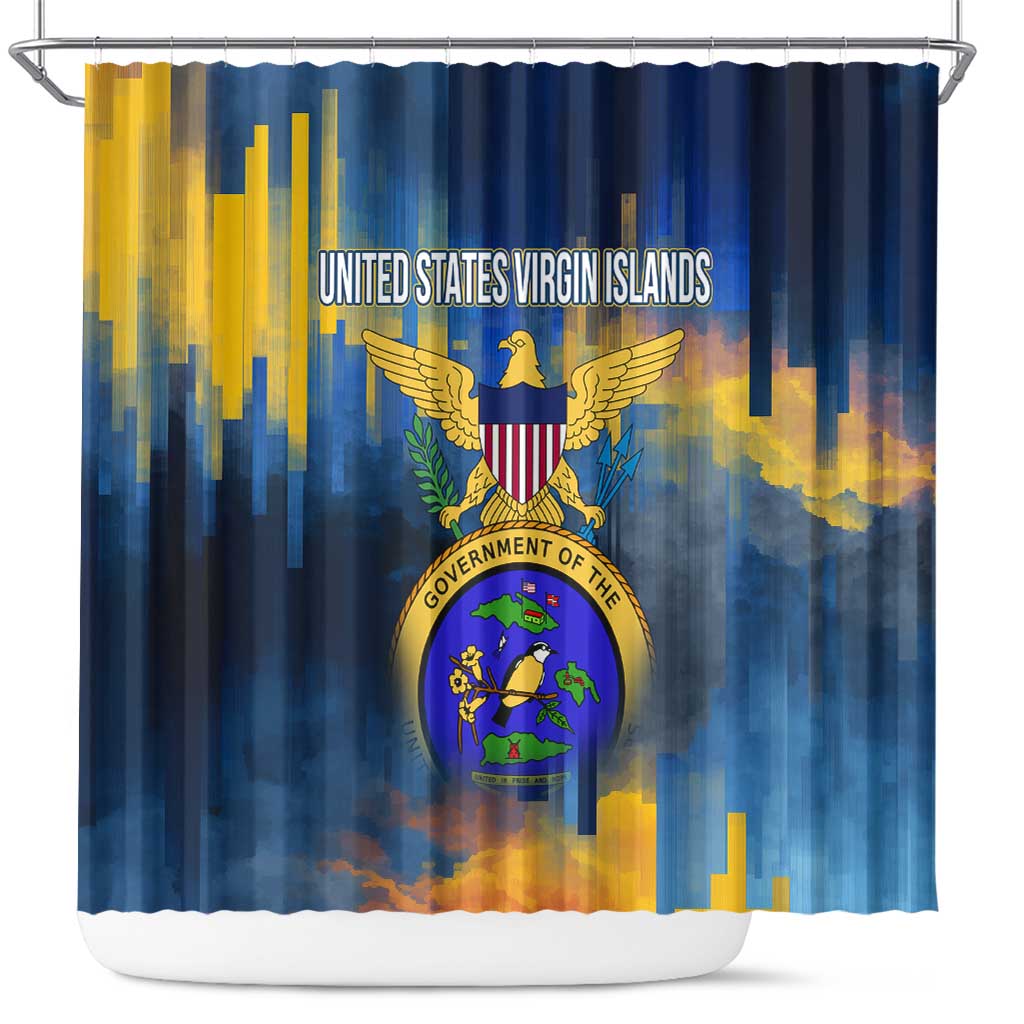 United States Virgin Islands Shower Curtain with Blue Yellow Government Seal Design and Bald Eagle - Wonder Print Shop