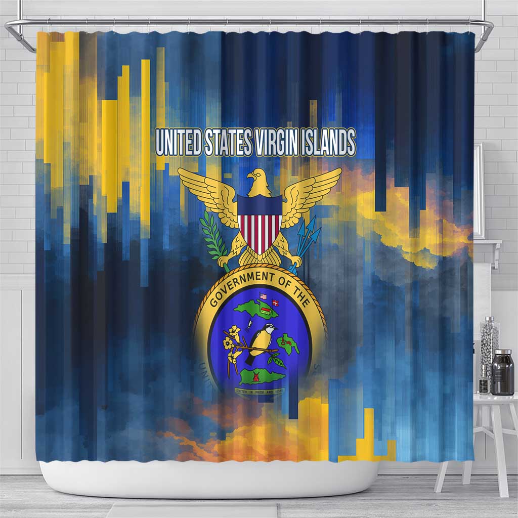 United States Virgin Islands Shower Curtain with Blue Yellow Government Seal Design and Bald Eagle - Wonder Print Shop