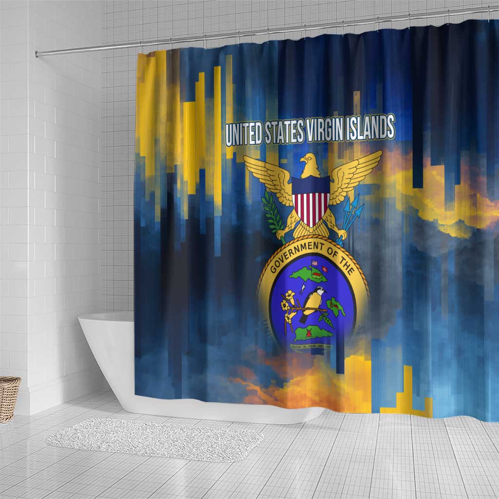 United States Virgin Islands Shower Curtain with Blue Yellow Government Seal Design and Bald Eagle - Wonder Print Shop