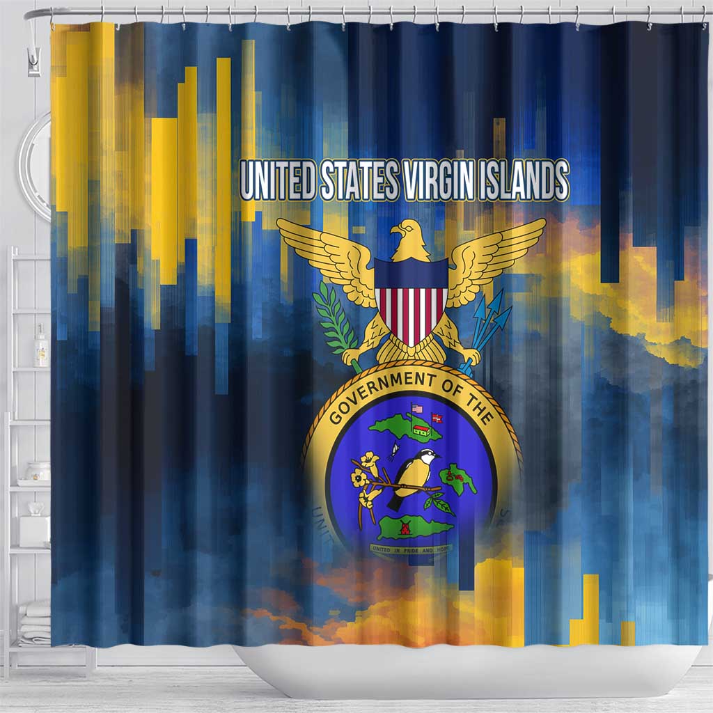 United States Virgin Islands Shower Curtain with Blue Yellow Government Seal Design and Bald Eagle - Wonder Print Shop