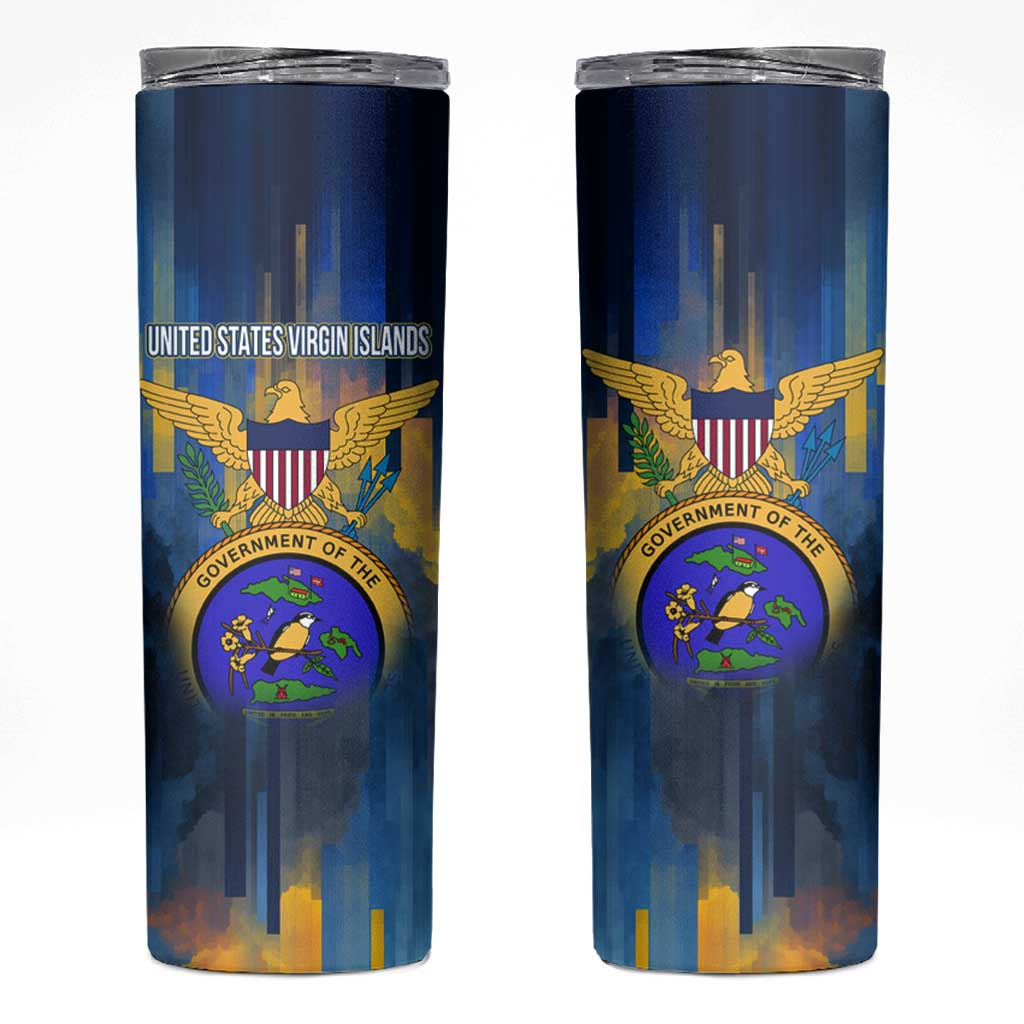 United States Virgin Islands Skinny Tumbler with Blue Yellow Government Seal Design and Bald Eagle - Wonder Print Shop