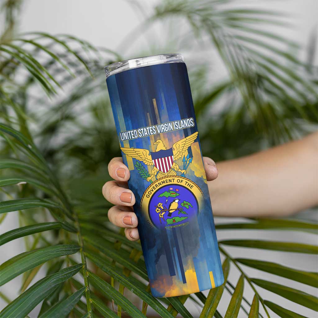 United States Virgin Islands Skinny Tumbler with Blue Yellow Government Seal Design and Bald Eagle - Wonder Print Shop