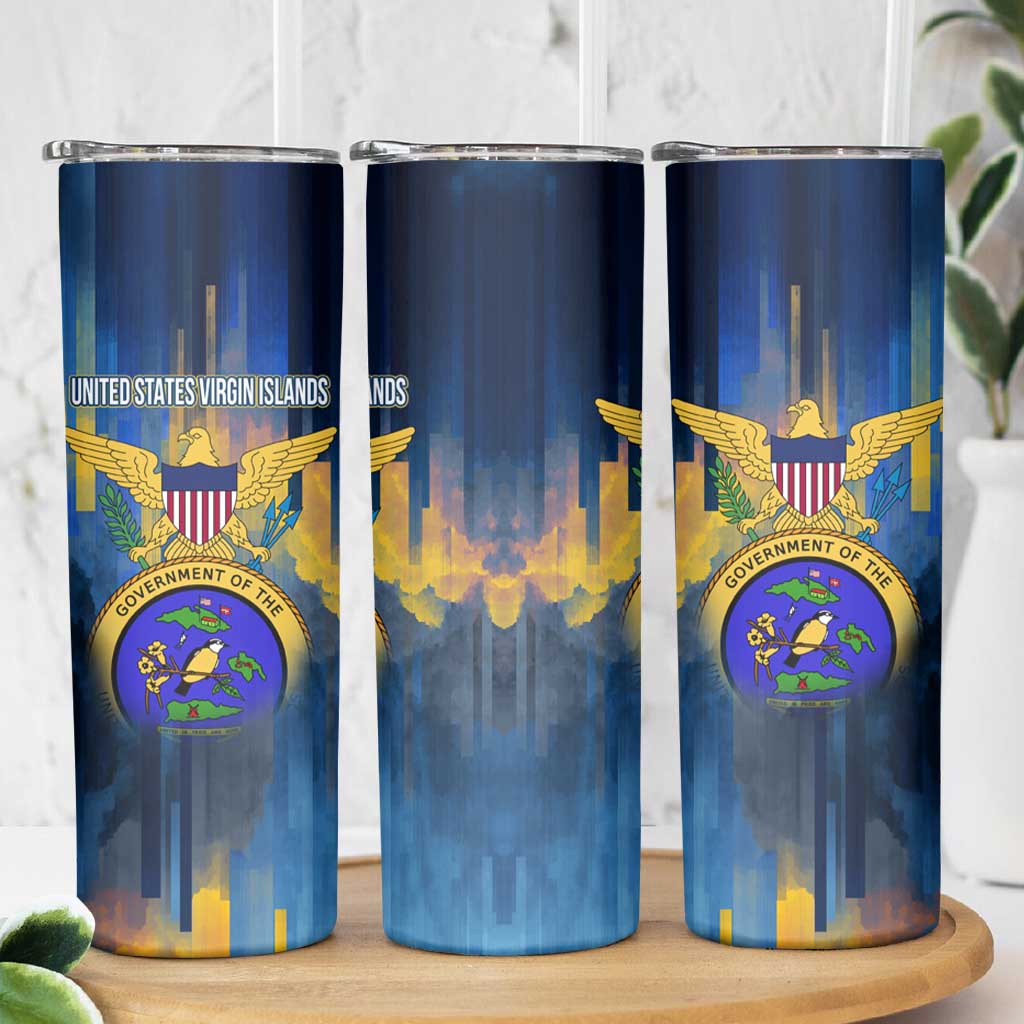 United States Virgin Islands Skinny Tumbler with Blue Yellow Government Seal Design and Bald Eagle - Wonder Print Shop