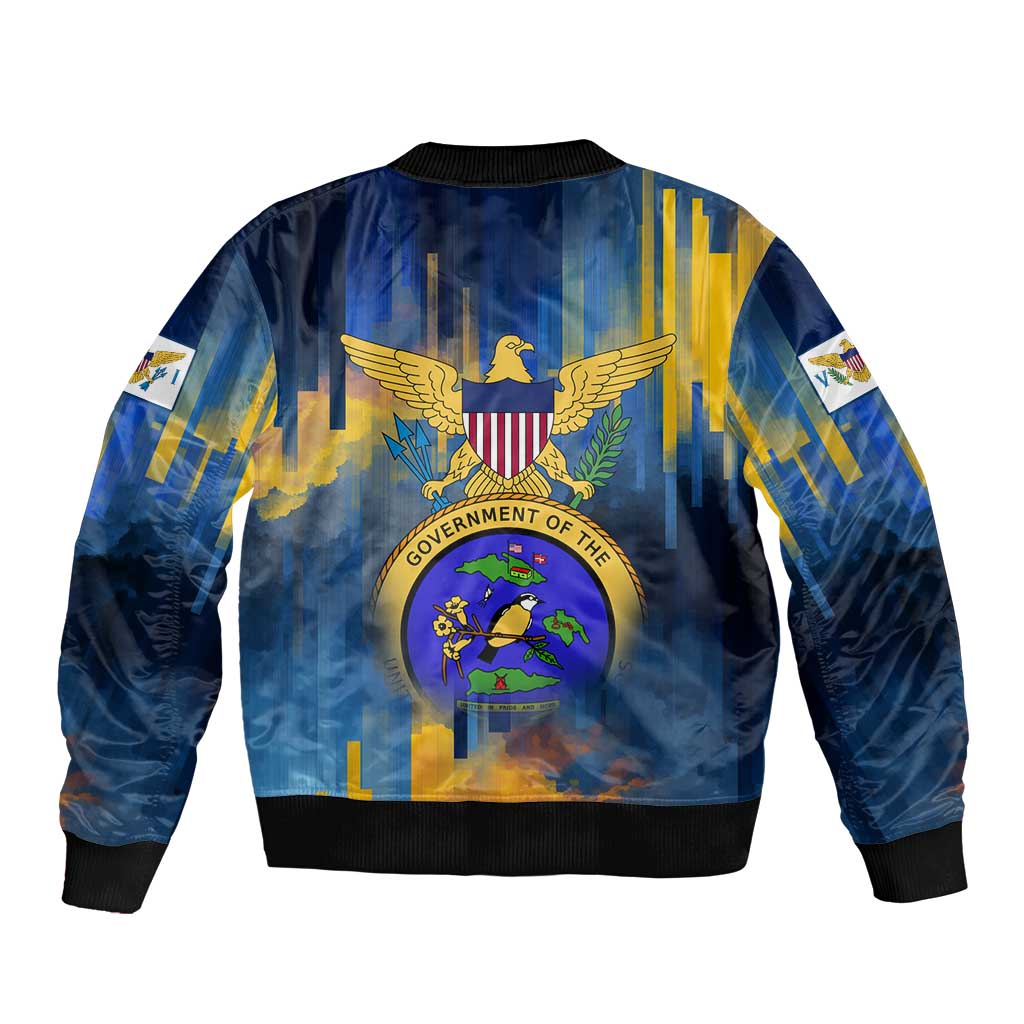 United States Virgin Islands Sleeve Zip Bomber Jacket with Blue Yellow Government Seal Design and Bald Eagle - Wonder Print Shop