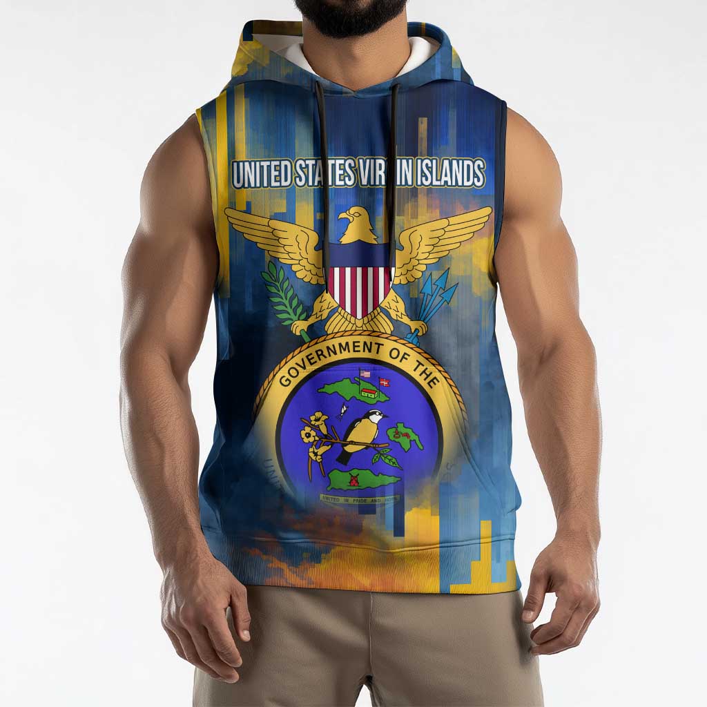 United States Virgin Islands Sleeveless Hoodie with Blue Yellow Government Seal Design and Bald Eagle - Wonder Print Shop