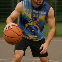 United States Virgin Islands Sleeveless Hoodie with Blue Yellow Government Seal Design and Bald Eagle - Wonder Print Shop
