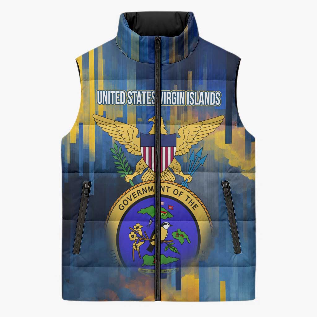 United States Virgin Islands Sleeveless Puffer Jacket with Blue Yellow Government Seal Design and Bald Eagle - Wonder Print Shop