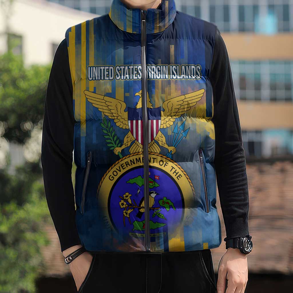 United States Virgin Islands Sleeveless Puffer Jacket with Blue Yellow Government Seal Design and Bald Eagle - Wonder Print Shop