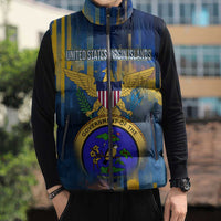 United States Virgin Islands Sleeveless Puffer Jacket with Blue Yellow Government Seal Design and Bald Eagle - Wonder Print Shop
