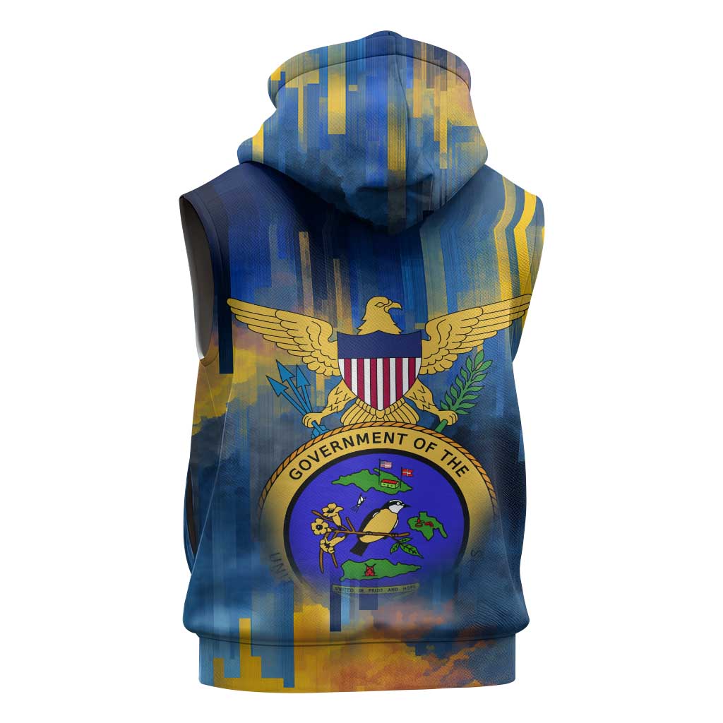 United States Virgin Islands Sleeveless Zip Hoodie with Blue Yellow Government Seal Design and Bald Eagle - Wonder Print Shop